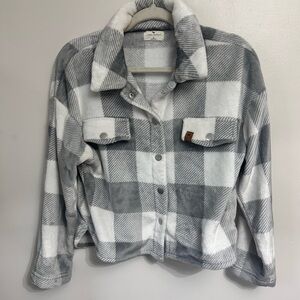 Simply Southern Gray and White Checkered Teddy Jacket